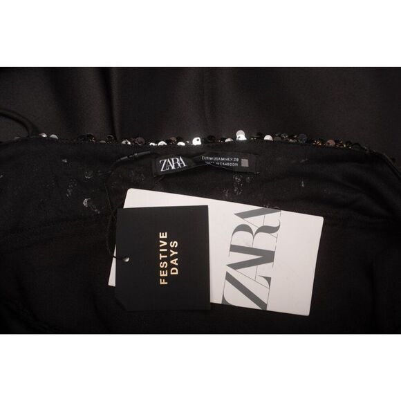 Zara Festive Day Womens Slip Dress Black Sequined Size M Midi 8741/269 NWT - Picture 6 of 6